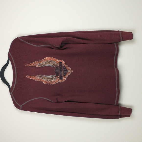 Harley-Davidson Tops - Harley Davidson Thermal Shirt Womens XL Red Burgundy Wing Patch Long Sleeve